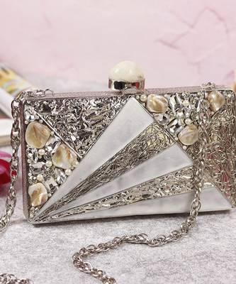 Silver beaded embellished mother of pearl clutch 4