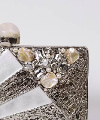 Silver beaded embellished mother of pearl clutch 5
