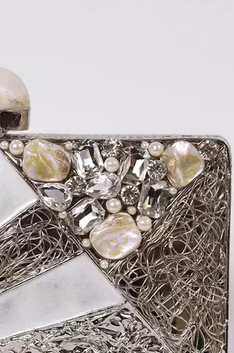 Silver beaded embellished mother of pearl clutch