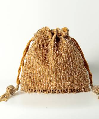 Gold suede golden potli bag with handle 3