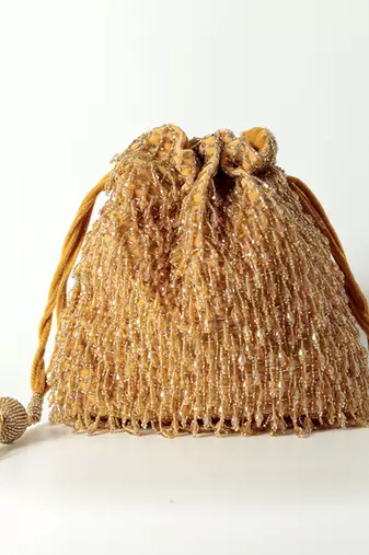 Gold suede golden potli bag with handle