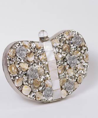 Silver beaded embellished brass clutch silver 2