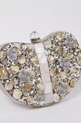 Silver beaded embellished brass clutch silver