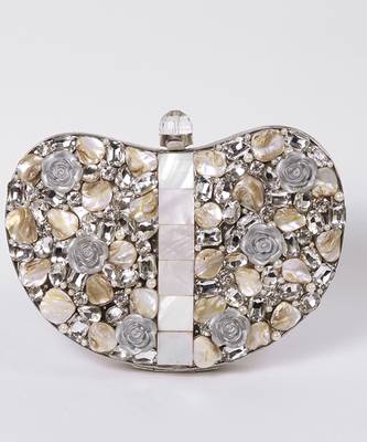 Silver beaded embellished brass clutch silver 3
