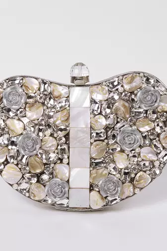 Silver beaded embellished brass clutch silver
