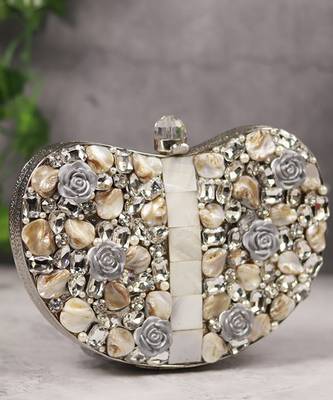Silver beaded embellished brass clutch silver 5