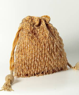 Gold suede golden potli bag with handle 5