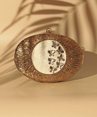 Gold hand crafted clutch with detachable chain 2