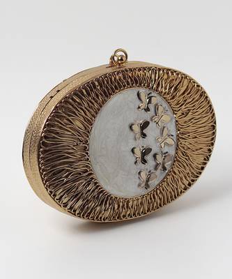 Gold hand crafted clutch with detachable chain 3