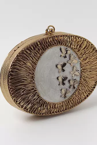 Gold hand crafted clutch with detachable chain