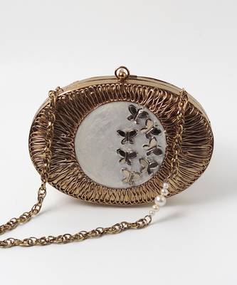 Gold hand crafted clutch with detachable chain 4