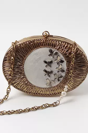 Gold hand crafted clutch with detachable chain