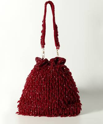 Red suede red potli bag with handle 1