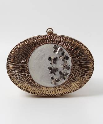 Gold hand crafted clutch with detachable chain 5