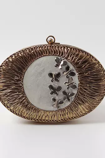 Gold hand crafted clutch with detachable chain