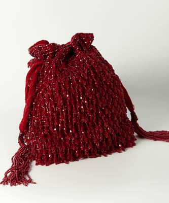 Red suede red potli bag with handle 2