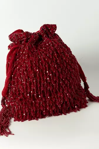 Red suede red potli bag with handle