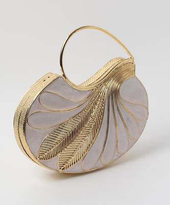 Gold embellished mother of pearl clutch with detachable chain 3