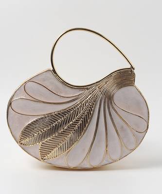 Gold embellished mother of pearl clutch with detachable chain 4