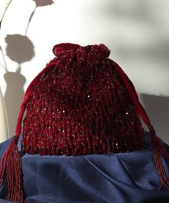 Red suede red potli bag with handle 3