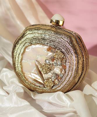 Embellished gold mother of pearl clutch 1