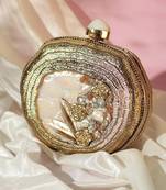 Embellished gold mother of pearl clutch