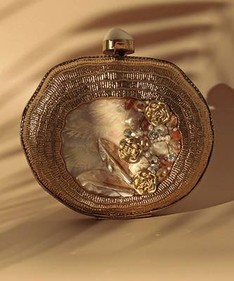 Embellished gold mother of pearl clutch 2