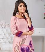 Mauve muslin ombre printed embroidered straight kurta with pant