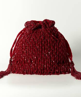 Red suede red potli bag with handle 4