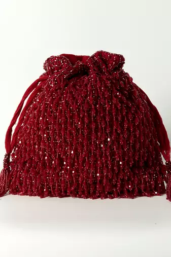 Red suede red potli bag with handle