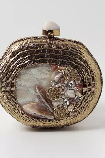 Embellished gold mother of pearl clutch