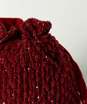 Red suede red potli bag with handle 5