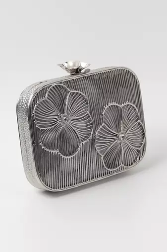 silver intricate brass wirework clutch