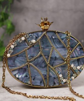 Mother of pearl gold embellished clutch 1