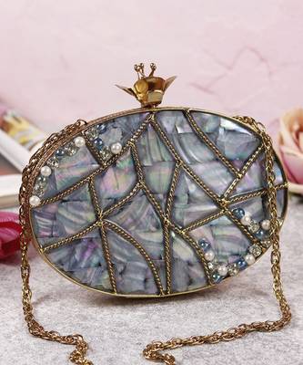 Mother of pearl gold embellished clutch 2