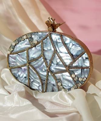 Mother of pearl gold embellished clutch 3