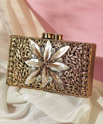 Embellished mother of pearl gold clutch 1