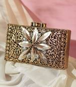 Embellished mother of pearl gold clutch