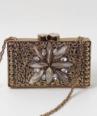 Embellished mother of pearl gold clutch 2