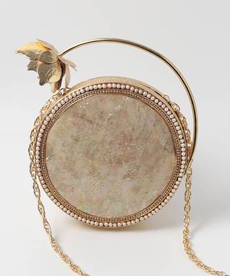 Gold embellished mother of pearl clutch 4