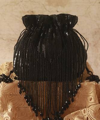 Black silk tassles potli with handle 1
