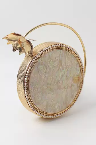 Gold embellished mother of pearl clutch