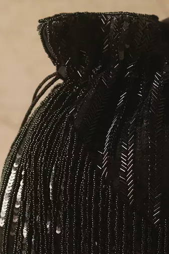 Black silk tassles potli with handle