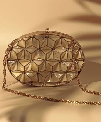 Gold embellished clutch with removeable  chain 2