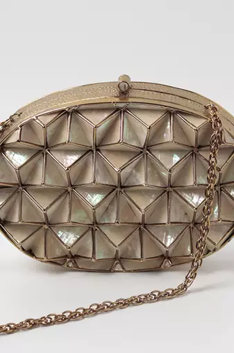 Gold embellished clutch with removeable  chain