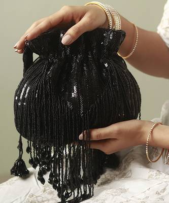 Black silk tassles potli with handle 3