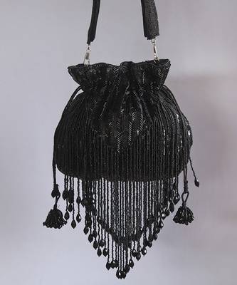 Black silk tassles potli with handle 4