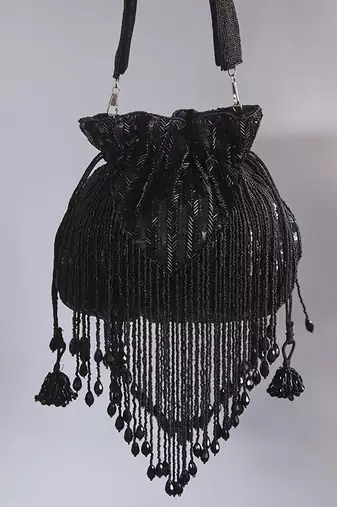 Black silk tassles potli with handle