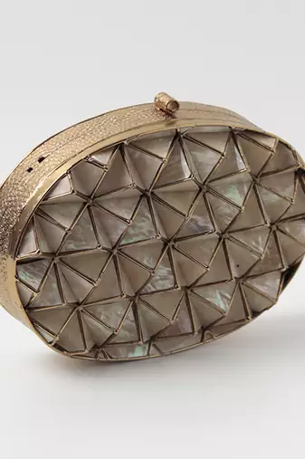 Gold embellished clutch with removeable  chain