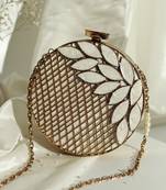 Gold pearl clutch with intricate brass work